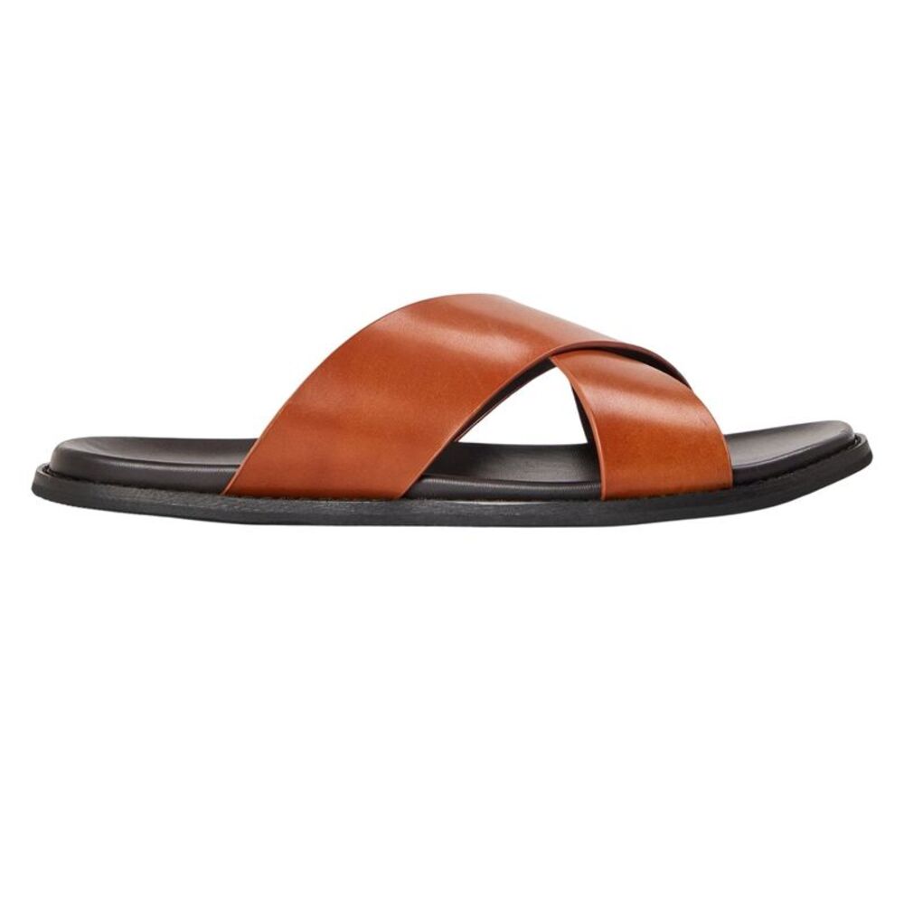 Dune London Mens Leather Criss Cross Strap Flat Sandals / Brown